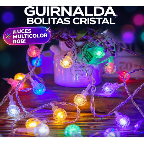 Guirnalda Luces LED Bolitas Cristal Multicolor RGB 3M 20 LEDs - Bolitas Crackle Burbuja - Luz Colores RGB