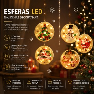 Compra esferas LED navideñas decorativas por mayoreo. Ideales para árboles, ventanas, paredes, salas, habitaciones, fiestas y decoración navideña interior. Por mayoreo