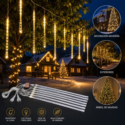 Compra luces LED tipo lluvia de meteoros por mayoreo. Ideales para Navidad, árboles, fachadas, jardines, patios, terrazas, exteriores e interiores. (8 lluvias de meteoros, blanco cálido) Compra luces LED tipo lluvia de meteoros por mayoreo. Ideales para Navidad, árboles, fachadas, jardines, patios, terrazas, exteriores e interiores. (8 lluvias de meteoros, blanco cálido)