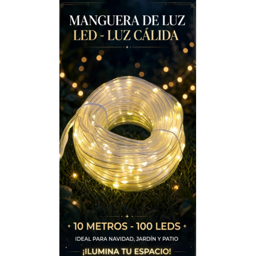 Manguera de Luz LED Luz Cálida 5 Metros 100 LEDs - Serie Tubo Transparente Impermeable para Jardín, Patio y Navidad Manguera de Luz LED Luz Cálida 5 Metros 100 LEDs - Serie Tubo Transparente Impermeable para Jardín, Patio y Navidad
