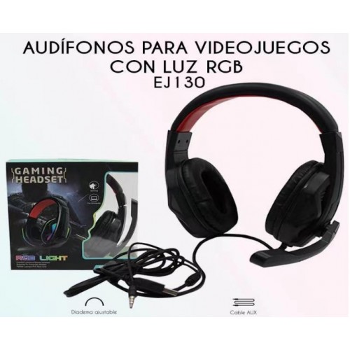 Audífonos de diadema para juegos con luz RGB y micrófono EJ130