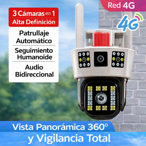 Cámara Red 4G de triple lente 360° y sensor de movimiento EKQ-30402