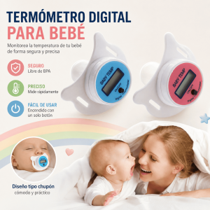 Compra termómetro digital tipo chupón para bebé por mayoreo. Práctico, cómodo y fácil de usar para medir la temperatura del bebé en casa.