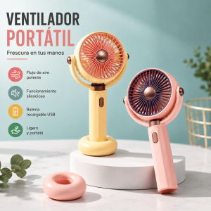 Ventilador portátil recargable USB con base para escritorio, varias velocidades y diseño compacto. Ideal para uso diario. Venta por mayoreo.