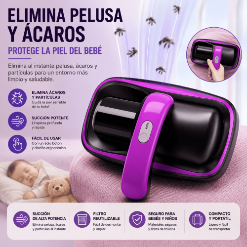 Removedor eléctrico de ácaros y pelusa para colchones, sofás y telas. Diseño ergonómico y fácil de usar para una limpieza práctica. Venta por mayoreo.