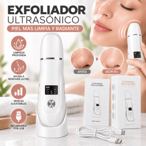 Instrumento de exfoliación ultrasónica con pantalla digital, varios modos de uso y batería recargable por USB. Ideal para el cuidado facial. Venta por mayoreo.