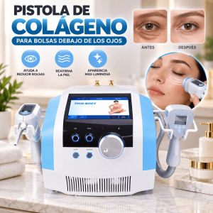 Equipo estético de escritorio con pistola de colágeno para tratamientos faciales y contorno de ojos. Ideal para spas y centros de belleza. Venta por mayoreo.