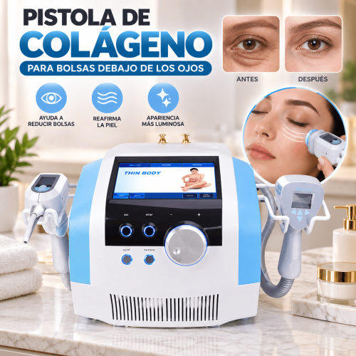 Equipo estético de escritorio con pistola de colágeno para tratamientos faciales y contorno de ojos. Ideal para spas y centros de belleza. Venta por mayoreo.