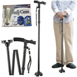Bastón plegable Trusty Cane con mango en T, diseñado para brindar apoyo al caminar y guardarse fácilmente- Por mayoreo 