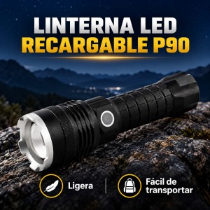 Linterna LED P90 recargable y ligera, con diseño portátil para llevar contigo en tus actividades diarias- Por mayoreo