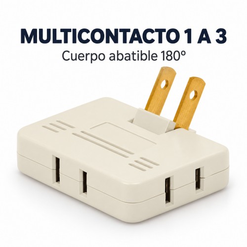 Multicontacto de 1 a 3 con cuerpo abatible hasta 180°, fabricado en ABS y PVC- Por mayoreo Multicontacto de 1 a 3 con cuerpo abatible hasta 180°, fabricado en ABS y PVC- Por mayoreo