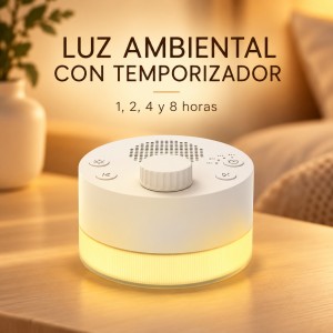 Máquina portátil de ruido blanco, recargable y de aproximadamente 7 × 5 cm.- Incluye 24 sonidos, luz ajustable, temporizador de 1, 2, 4 y 8 horas y base antiderrapante, mayoreo