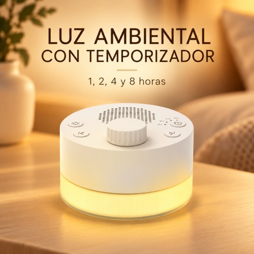 Máquina portátil de ruido blanco, recargable y de aproximadamente 7 × 5 cm.- Incluye 24 sonidos, luz ajustable, temporizador de 1, 2, 4 y 8 horas y base antiderrapante, mayoreo