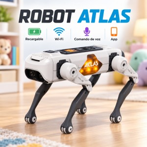 Conoce el Robot Atlas recargable con Wi-Fi, app, comando de voz y luces. Mide 32 × 17 × 20 cm- Por mayoreo 