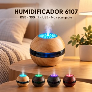 Humidificador 6107 de 300 ml con luz RGB y conexión USB. No es recargable- por mayoreo 