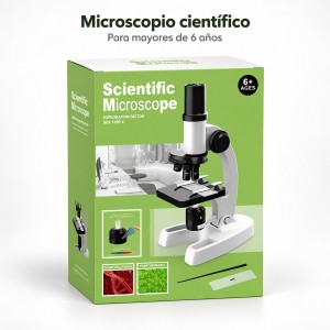 Microscopio infantil de plástico con tres lentes de aumento, luz de distintos tonos-  Para mayores de 6 años- por mayoreo