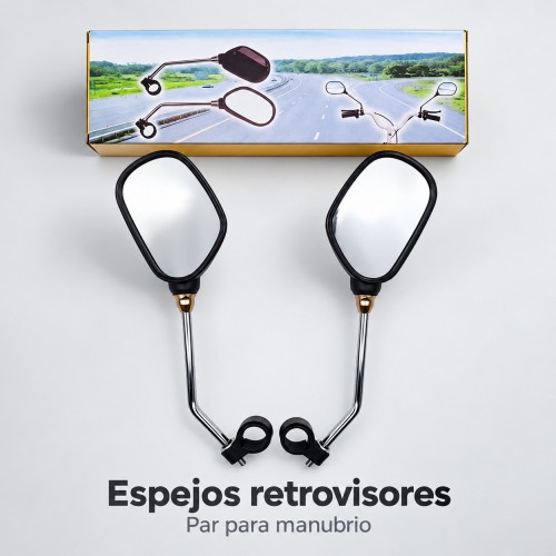Espejos retrovisor para manubrio. Incluye dos piezas con brazos alargados y abrazaderas de sujeción- por mayoreo Espejos retrovisor para manubrio. Incluye dos piezas con brazos alargados y abrazaderas de sujeción- por mayoreo