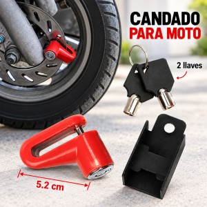 Candado compacto para motocicleta de 5.2 cm. Incluye dos llaves para asegurar la rueda o el disco de freno- por mayoreo 
