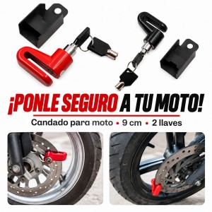 Candado para disco de moto de 9 cm. Incluye dos llaves y ayuda a proteger la motocicleta cuando está estacionada- Por mayorero 