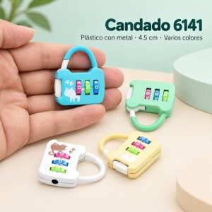 Candado compacto de 4.5 cm, fabricado en plástico con componentes metálicos- Por mayoreo 