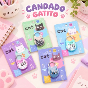 Candado Gatito de 5.5 cm, con partes de plástico y metal, combinación numérica- Por mayoreo 