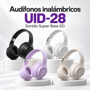 Audífonos inalámbricos UID-28 con diseño de diadema, sonido Super Bass 6D y varios colores disponibles- Por mayoreo