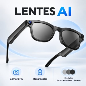 Lentes AI recargables con cámara HD, sensor y cristales intercambiables en tres tonos- por mayoreo 