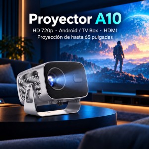 Proyector A10 con Android, resolución HD 720p, conexión HDMI y proyección de hasta 65 pulgadas- Por mayoreo 