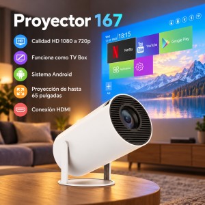 Proyector HD Proyector-167 con Android, función TV Box, conexión HDMI y proyección de hasta 65 pulgadas- Por mayoreo