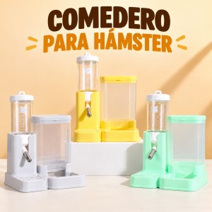 Comedero y bebedero dispensador para hámster con recipientes transparentes y base recolectora-  por mayoreo