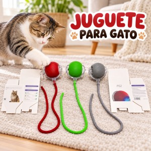 Juguete para gato con pelota texturizada, cuerda y asa. Ideal para momentos de juego- Por mayoreo 
