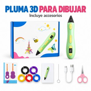 Pluma 3D para crear dibujos con filamentos de colores. Incluye cable USB y accesorios- por mayoreo