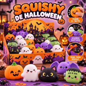 Squishy de Halloween con diseños surtidos, ideal para quienes buscan un juguete divertido, decorativo y agradable de manipular.