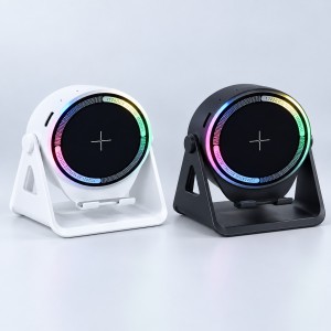 Bocina Bluetooth con soporte para celular y aro luminoso multicolor, ideal para escritorio o mesa de noche- Por mayoreo 