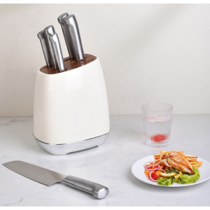 Set de 6 cuchillos de acero inoxidable con base color hueso para la cocina- Por mayoreo 