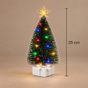 Mini árbol navideño de 25 cm con estrella y luz LED multicolor, ideal para decorar espacios pequeños-Por mayoreo 