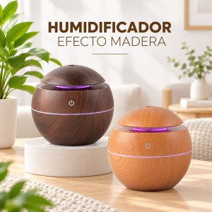 Humidificador de aire, difusor de aroma (imitación de madera, esferico capacidad de 130ML)- Por mayoreo 