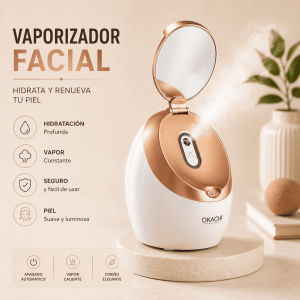 Vaporizador facial con espejo integrado, vapor caliente y diseño compacto. Ideal para complementar la rutina de cuidado facial en casa. Venta por mayoreo.