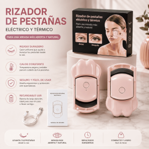 Rizador de pestañas eléctrico y térmico con carga USB, diseño compacto y fácil de usar. Ideal para levantar las pestañas y complementar tu rutina de belleza. Venta por mayoreo.