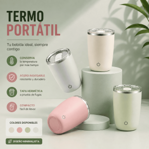 Termo portátil con diseño minimalista, tapa hermética y acabado moderno. Ideal para bebidas frías o calientes en el día a día. Venta por mayoreo