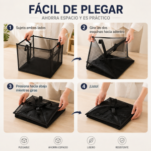 Compra caja organizadora plegable de malla por mayoreo. Ideal para almacenar ropa, accesorios, juguetes, artículos del hogar y ahorrar espacio fácilmente.