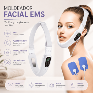 Moldeador facial EMS con banda ajustable, pantalla digital y diseño ergonómico. Ideal para complementar tu rutina facial diaria. Venta por mayoreo.