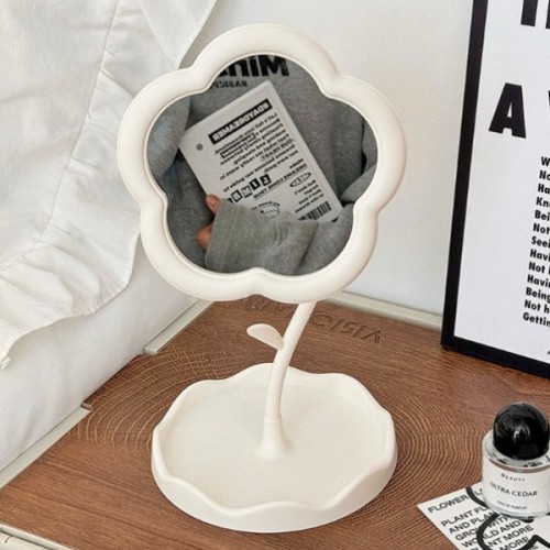 Espejo de maquillaje de mesa con diseño en forma de flor, estructura decorativa con base organizadora, ideal para dormitorio, tocador y rutinas de belleza, Mayoreo HYD-5003