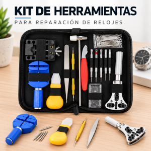 Kit de 507 piezas para reparación y ajuste de relojes, con herramientas de precisión, accesorios y estuche organizador. Venta por mayoreo.