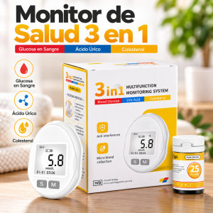 Medidores digitales 3 en 1 por mayoreo. Equipo multifunción para monitorear glucosa, ácido úrico y colesterol con tiras reactivas compatibles.