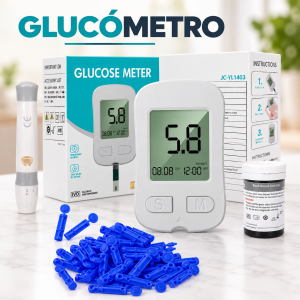 Glucómetros digitales por mayoreo. Medidor de glucosa con pantalla LCD, dispositivo de punción y lancetas. Ideal para el monitoreo en casa.