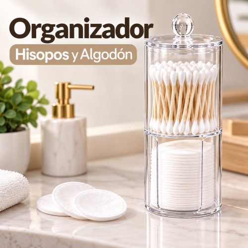 Organizador transparente con tapa para guardar hisopos y discos de algodón de forma práctica y ordenada- Por mayoreo Organizador transparente con tapa para guardar hisopos y discos de algodón de forma práctica y ordenada- Por mayoreo