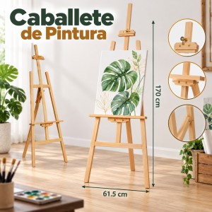 Caballete de madera ajustable para pintura y exhibición de lienzos. Estructura resistente de 170 cm de altura- Por mayoreo 