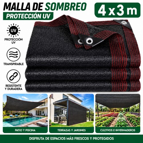 Malla de sombreo 4x3 m con protección UV, bordes reforzados y ojales para una instalación fácil en exteriores- Por mayoreo Malla de sombreo 4x3 m con protección UV, bordes reforzados y ojales para una instalación fácil en exteriores- Por mayoreo