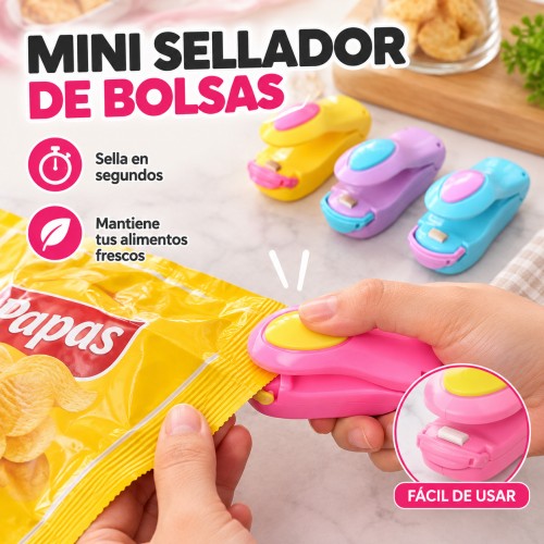 Mini sellador térmico portátil para cerrar bolsas de snacks y alimentos de forma rápida, práctica y compacta- Por mayoreo 